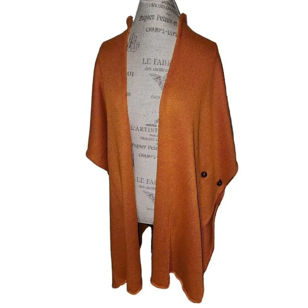 Eskandar Womens Orange Handloomed Linen Tabard Cardigan Sweater One Size OS